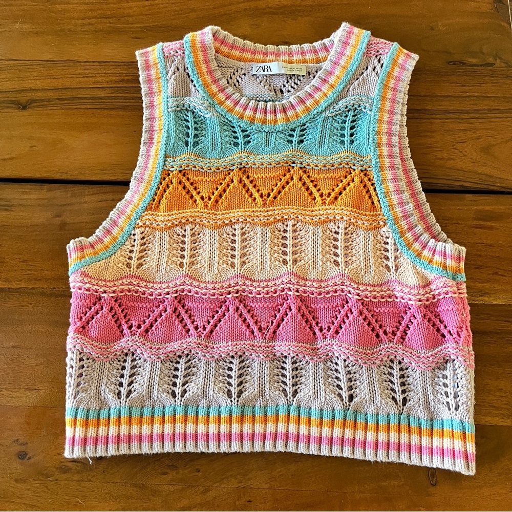 Zara Multicolor Knit Cropped Sweater